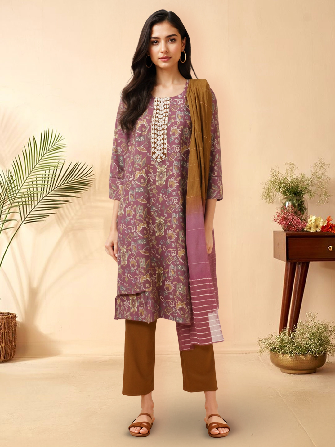 Picture of Graceful Printed with Embroidered Detailing Kurta with Pant & Dupatta Set